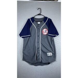 New York Yankees Jersey Mens XL Gray Navy Blue MLB Baseball Dynasty Button Front